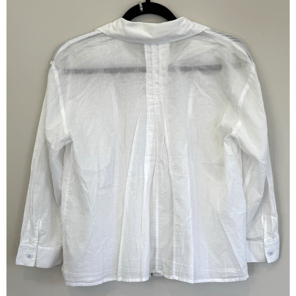 CAbi Women's Medium White Collared Cotton Lace Detail Long Sleeve ButtonUp Shirt - Picture 4 of 9